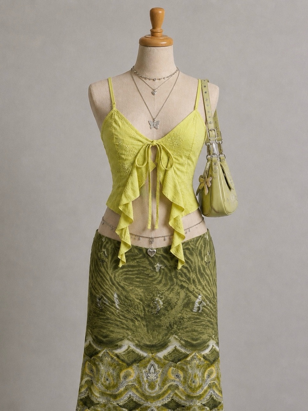 Lace-Detail Tie-Front Camisole Top - Lime